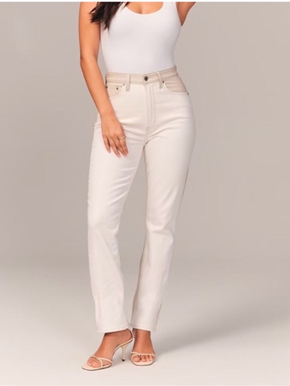 Abercrombie & Fitch High-Rise Straight Leg Vegan Leather Jeans in Cream